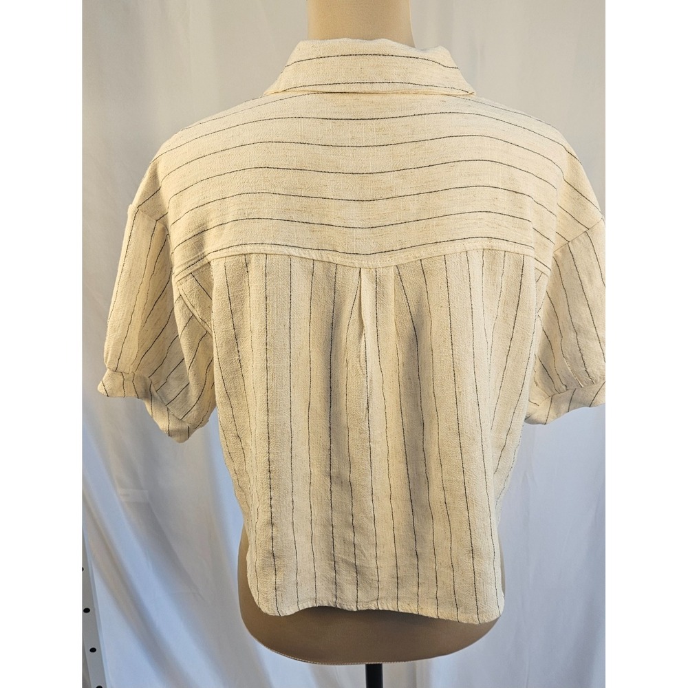 Kirious LA Cropped Striped Button Shirt Ivory Boxy Coastal Cottagecore Coquette - Picture 2 of 7